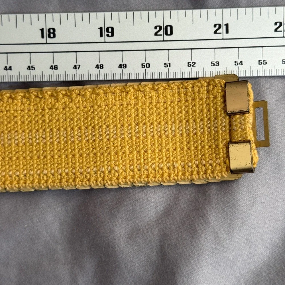 Vtg Gold Tone Metal Flower Belt Elastic Chain‎ Mesh Fishtail Buckle stretch glam